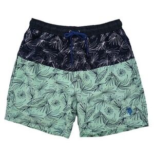U.S. Polo Assn. Men's Black & Mint Green Tropical Palm Tree Swim Trunks M